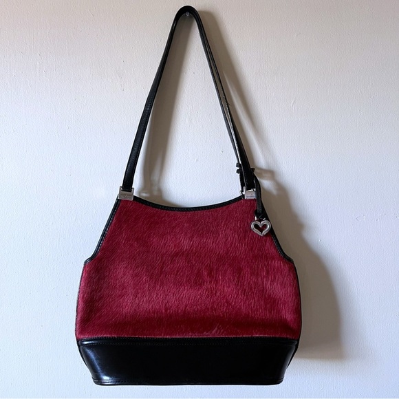 BRIGHTON Red Calf Hair and Black Leather Trim  Shoulder Bag Purse - Picture 1 of 15